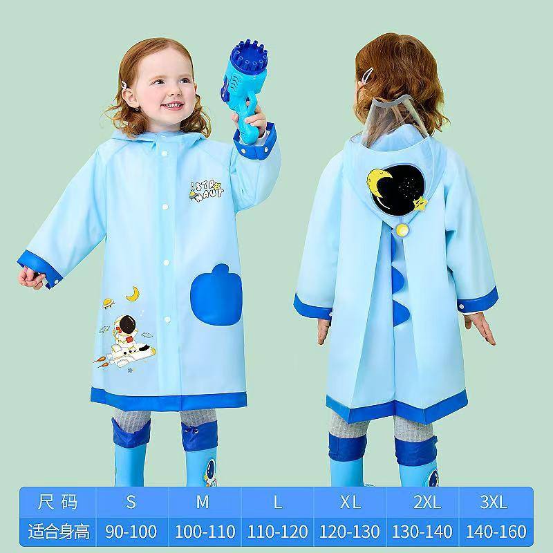 Reusable Waterproof EVA Raincoat Jacket for Kids Cartoon-Printed Design Safety Features for Girls'(3-4)