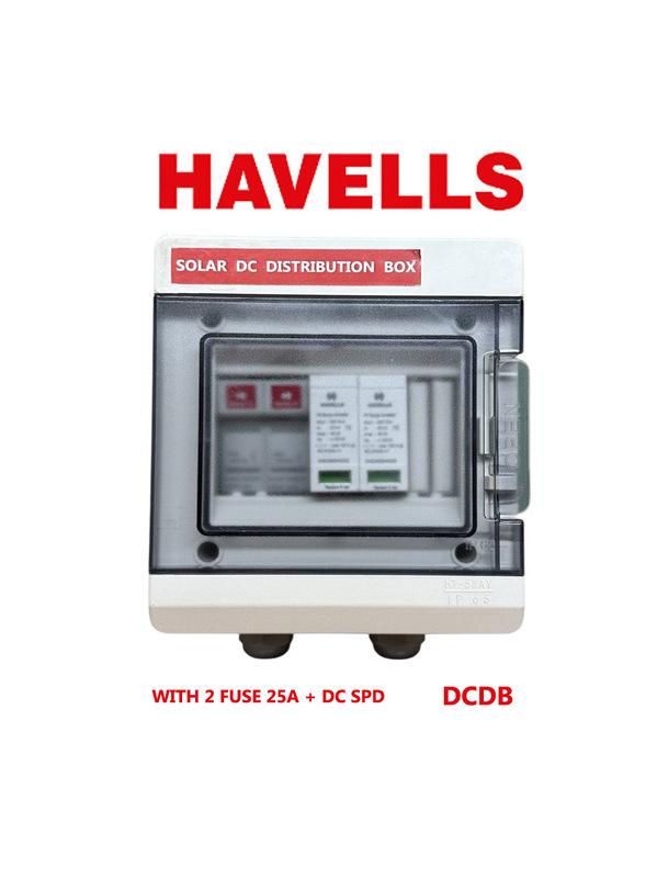 Havells WaterShield IP66 DCDB (1 in 1 out) with Inbuilt 2 nos 25A Fuse for +ve & -ve , DC SPD 600Vdc T2