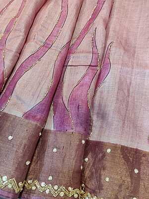 Rose pink and ivory pure tassar hand embroidered katdana work saree Rose pink and ivory pure tassar hand embroidered katdana work saree