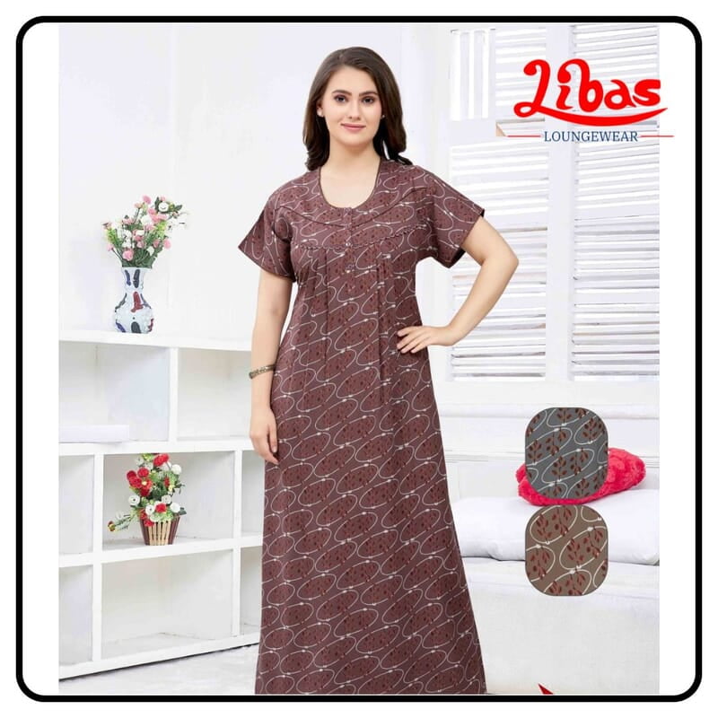 Dusky Brown Alphine Spun Cotton Nighty With Oval Print All Over From Libas Loungewear - PS536