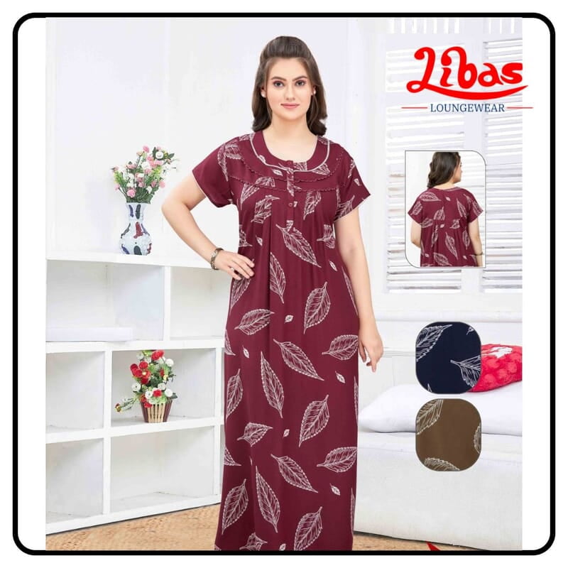 Copper Onion Alphine Pleated Nighty With large floral Prints All Over From Libas Loungewear - PS539 Copper Onion Alphine Pleated Nighty With large floral Prints All Over From Libas Loungewear - PS539