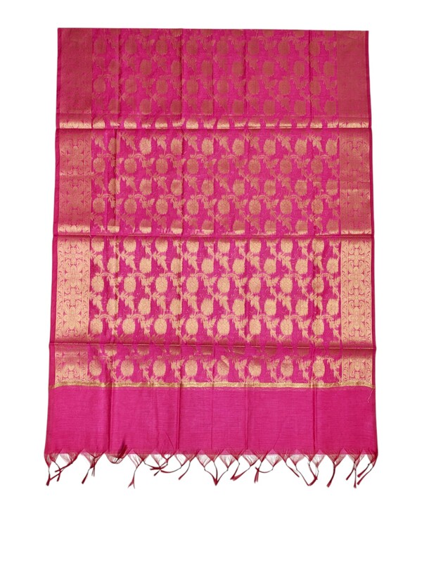 Pink & Magenta Unstitched Banarasi Cotton Silk Dress Material with Dupatta for Women