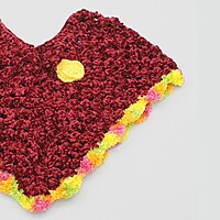 (1-2 Years) Kids Handknitted Woolen Poncho, Burgundy with Yellow and Pink Trim