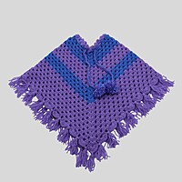 (1-2 Years) Baby Handknitted Woolen Poncho, Purple and Blue, Crochet Style with Fringe Detail