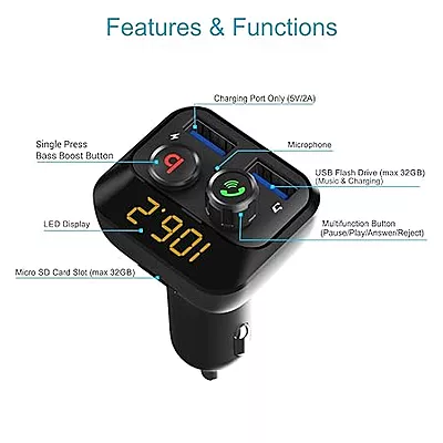 Portronics Auto 10 POR 320 Car Bluetooth Device with Car Charger  (Black)