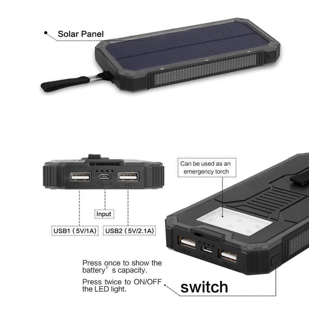 LED Dual USB Ports Solar Panel Power Backup 10000mah LED Dual USB Ports Solar Panel Power Backup 10000mah