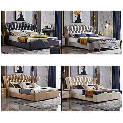 Vikinterio Luxury White Leather Bed, King Size Bed Frame, Bed Room Furniture Vikinterio Luxury White Leather Bed, King Size Bed Frame, Bed Room Furniture
