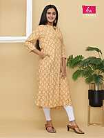 Yellow printed aline kurtha (package of all sizes)
