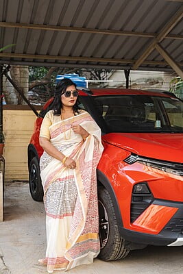 Ivory multicolor block cotton saree Ivory multicolor block cotton saree