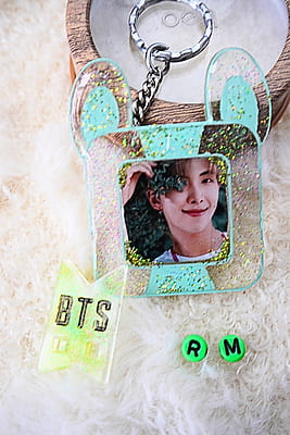 RM BTS RABBIT PHOTO FRAME KEYCHAIN