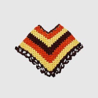 (3-4 Years) Handknitted Kids Poncho with Matching Cap, Striped Pattern in Brown, Red & Yellow