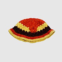 (3-4 Years) Handknitted Kids Poncho with Matching Cap, Striped Pattern in Brown, Red & Yellow