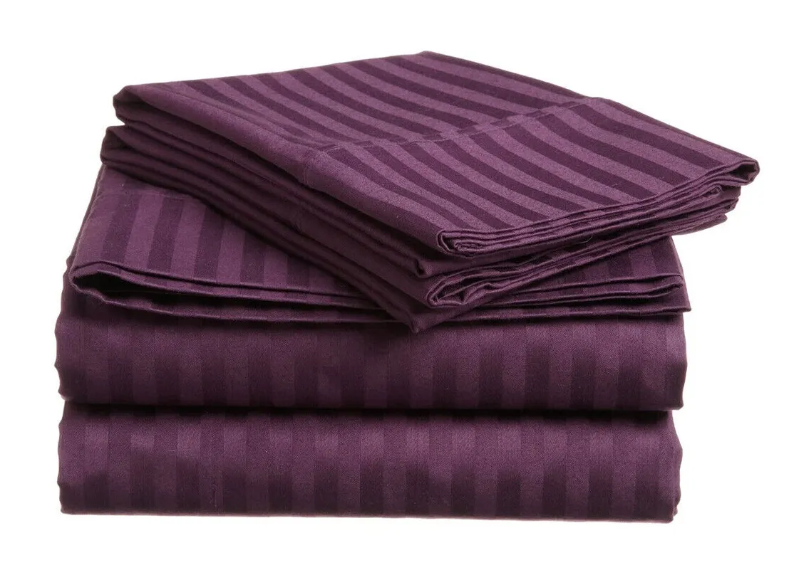 Bedsheet (Fitted) Glace Cotton 300 TC - Striped - Wine