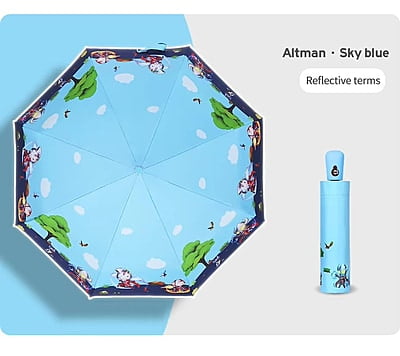 New automatic cartoon kids umbrella sunny umbrella three fold cartoon black rubber umbrella