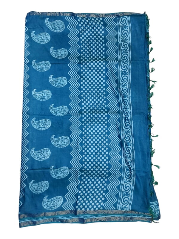 Teal Green Batik Print Saree with Running Blouse