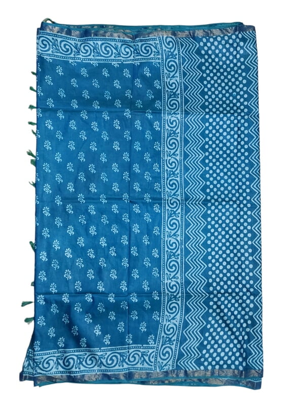 Teal Green Batik Print Saree with Running Blouse