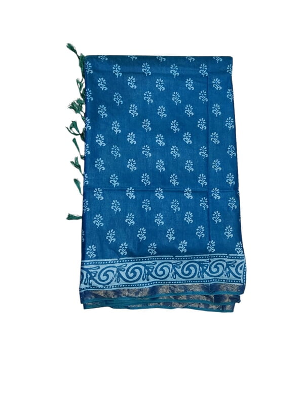 Teal Green Batik Print Saree with Running Blouse