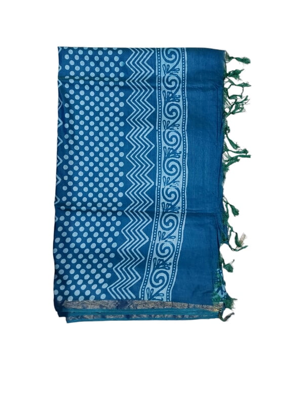 Teal Green Batik Print Saree with Running Blouse