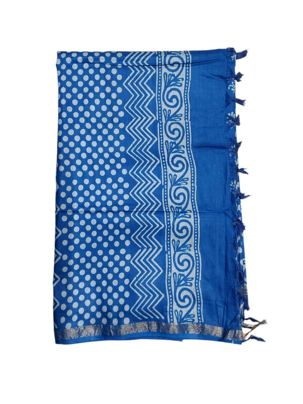 Blue Block Print Silk Saree with Running Blouse