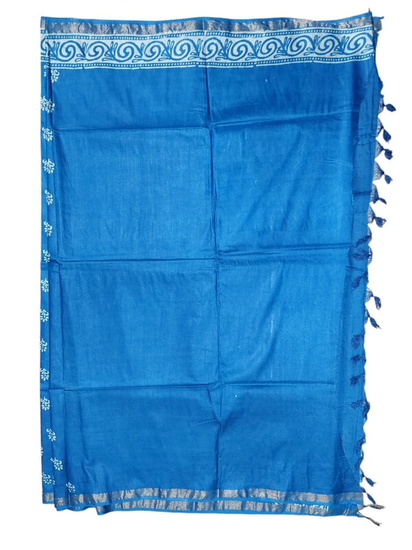 Blue Block Print Silk Saree with Running Blouse