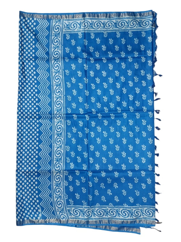 Blue Block Print Silk Saree with Running Blouse