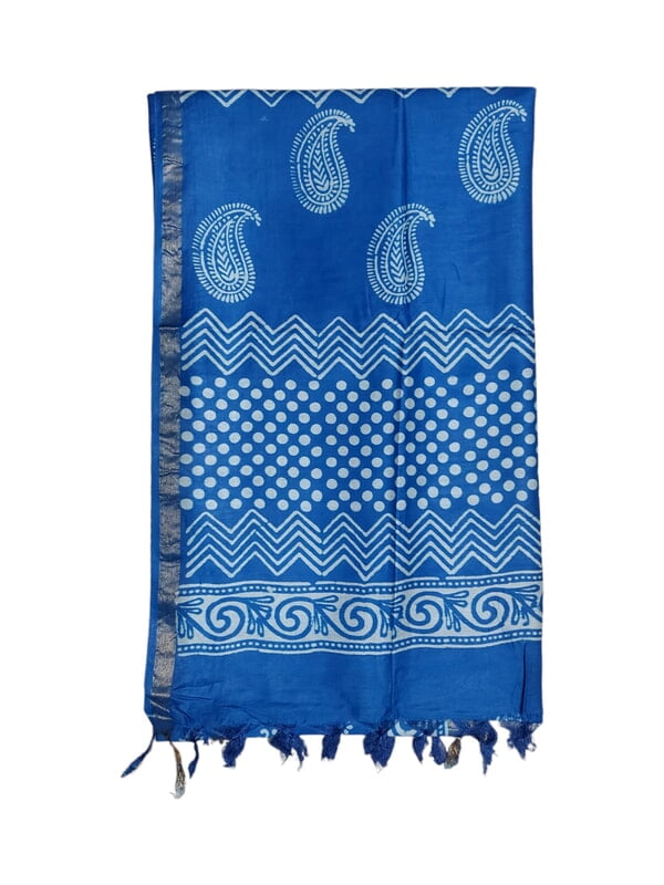 Blue Block Print Silk Saree with Running Blouse