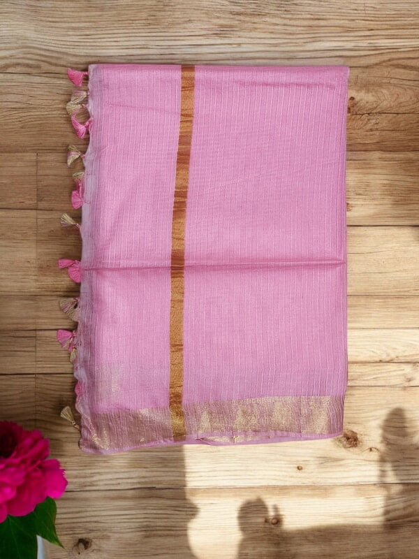 Pink Plain Kota Silk Saree with Running Blouse