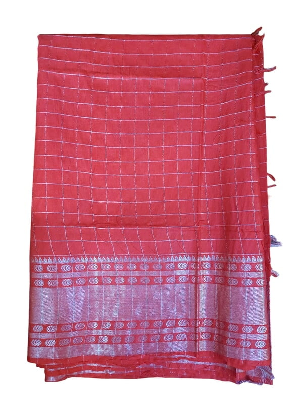 Maroon with Silver Woven Kota Silk Saree with Running Blouse