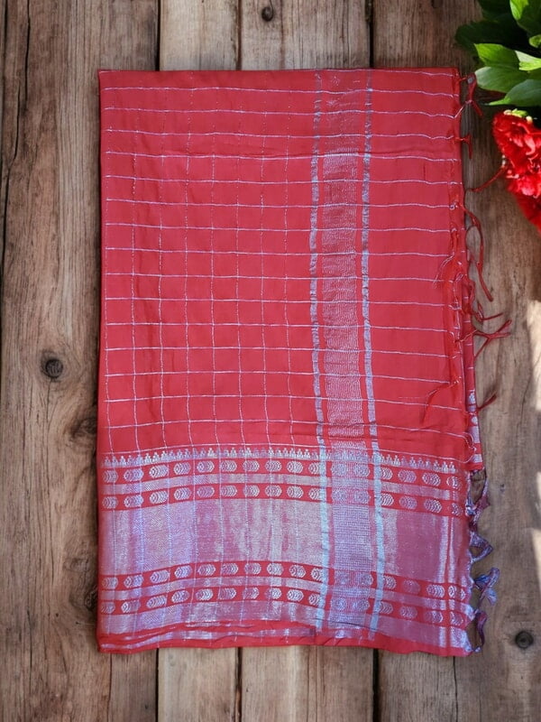Maroon with Silver Woven Kota Silk Saree with Running Blouse