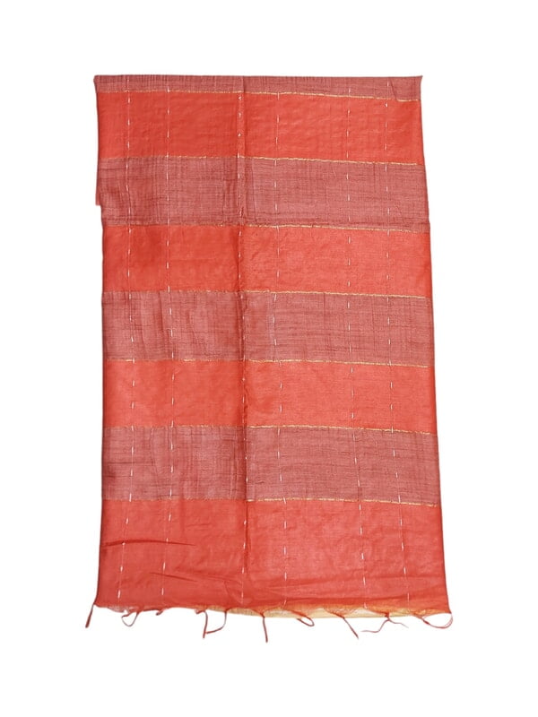 Red & Cream Woven Kota Silk Saree with Running Blouse