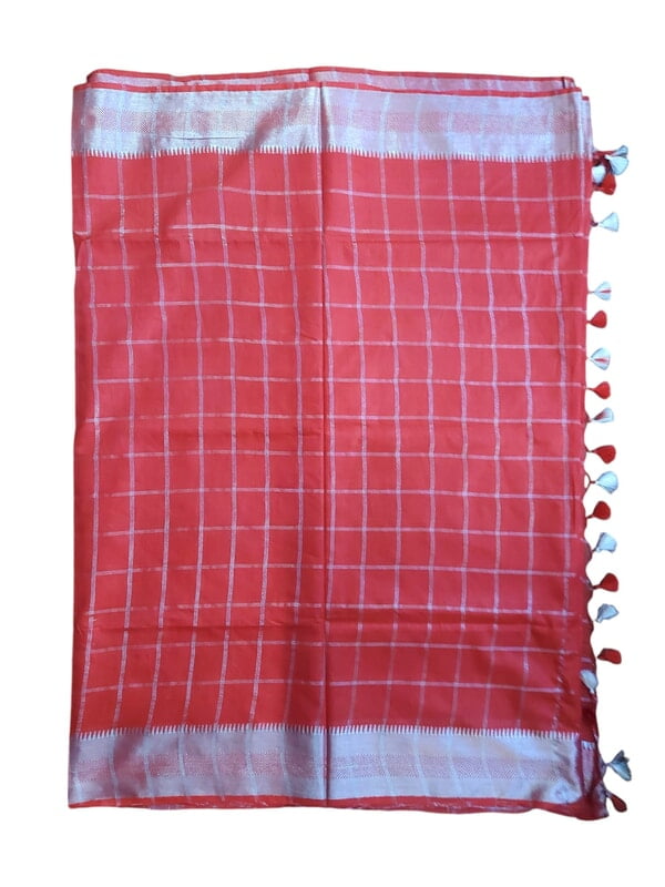 Red & Silver Woven Kota Silk Saree with Running Blouse