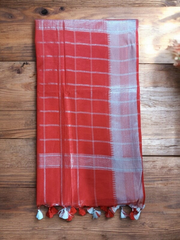 Red & Silver Woven Kota Silk Saree with Running Blouse