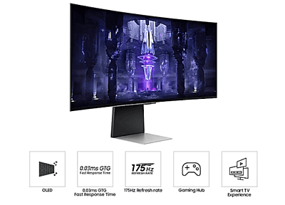 SAMSUNG , 34" Gaming Monitor, 175Hz Refresh Rate, 0.03ms GTG Response Time, G8 OLED SAMSUNG , 34" Gaming Monitor, 175Hz Refresh Rate, 0.03ms GTG Response Time, G8 OLED