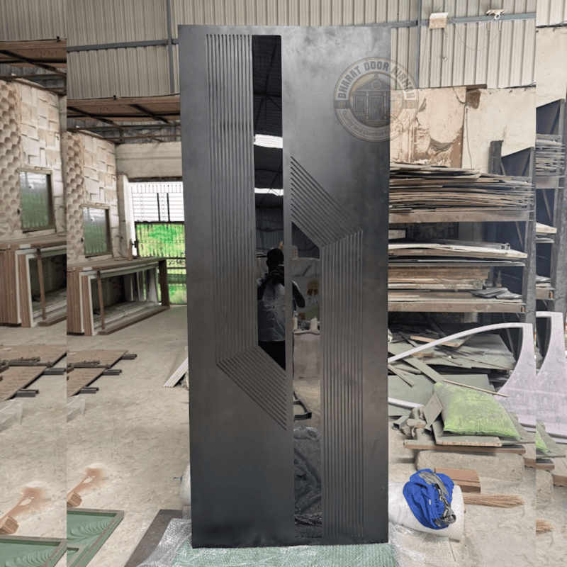Contemporary 2D HDHMR Door with Black Acrylic | Enamel Painted Finish Contemporary 2D HDHMR Door with Black Acrylic | Enamel Painted Finish