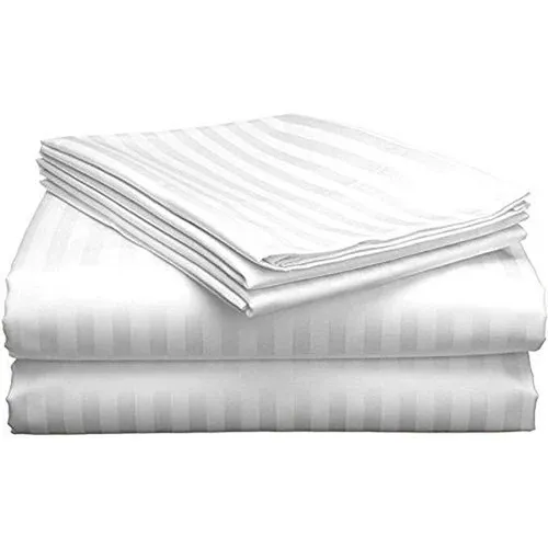 Sofrito Hotel Bedsheet (Flat) Glace Cotton 300 TC - Striped - White