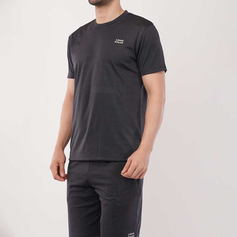 Men's Sports & T-Shirt Set - Zurich 4-Way Lycra, 240-250 GSM, Dark Grey (S, M, L) | Stretchable & Breathable Activewear
