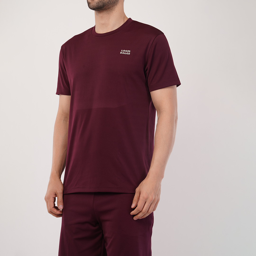 Men's Sports & T-Shirt Set - Zurich 4-Way Lycra, 240-250 GSM, Wine Color (S, M, L) | Stretchable & Breathable Activewear
