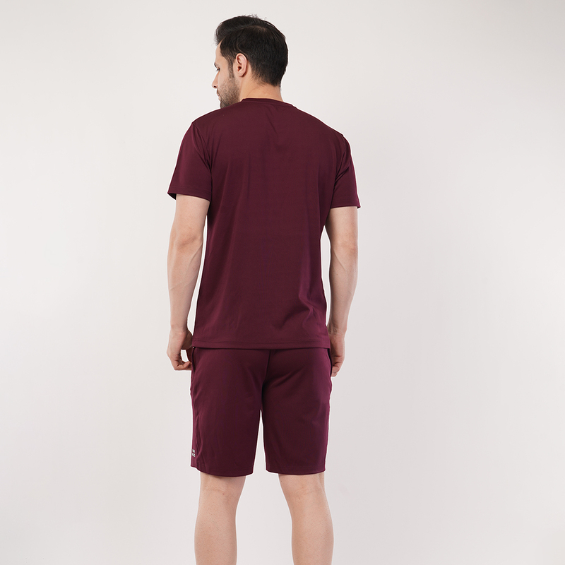 Men's Sports & T-Shirt Set - Zurich 4-Way Lycra, 240-250 GSM, Wine Color (S, M, L) | Stretchable & Breathable Activewear