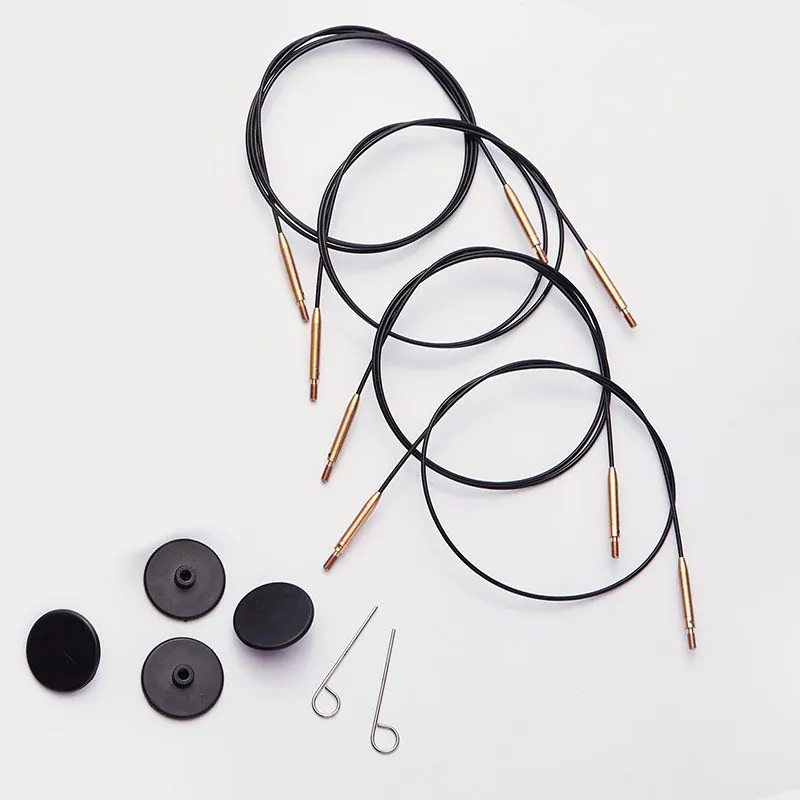 KnitPro Swivel Black Cable for Interchangeable Tips- Gold Connector