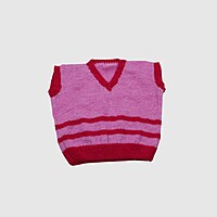 (2-3 Years) Kids Handknitted Sweater, Pink and Red Striped Pattern