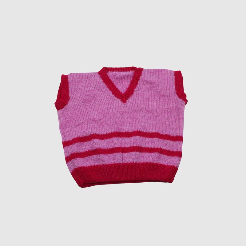 (2-3 Years) Kids Handknitted Sweater, Pink and Red Striped Pattern
