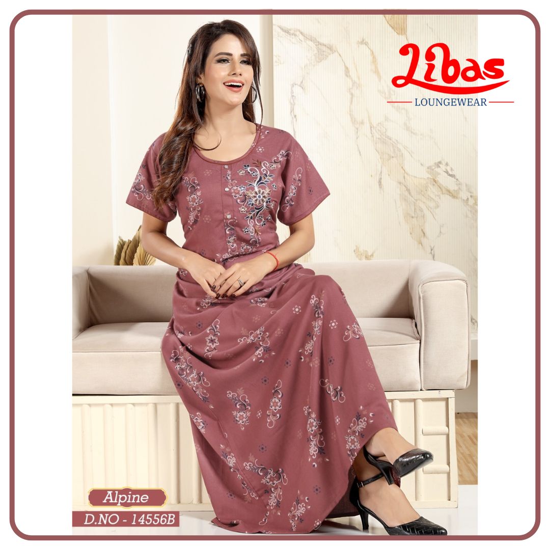 Cowhide Rust Spun Cotton Nighty With Floral Print All Over From Libas Loungewear - AL1116