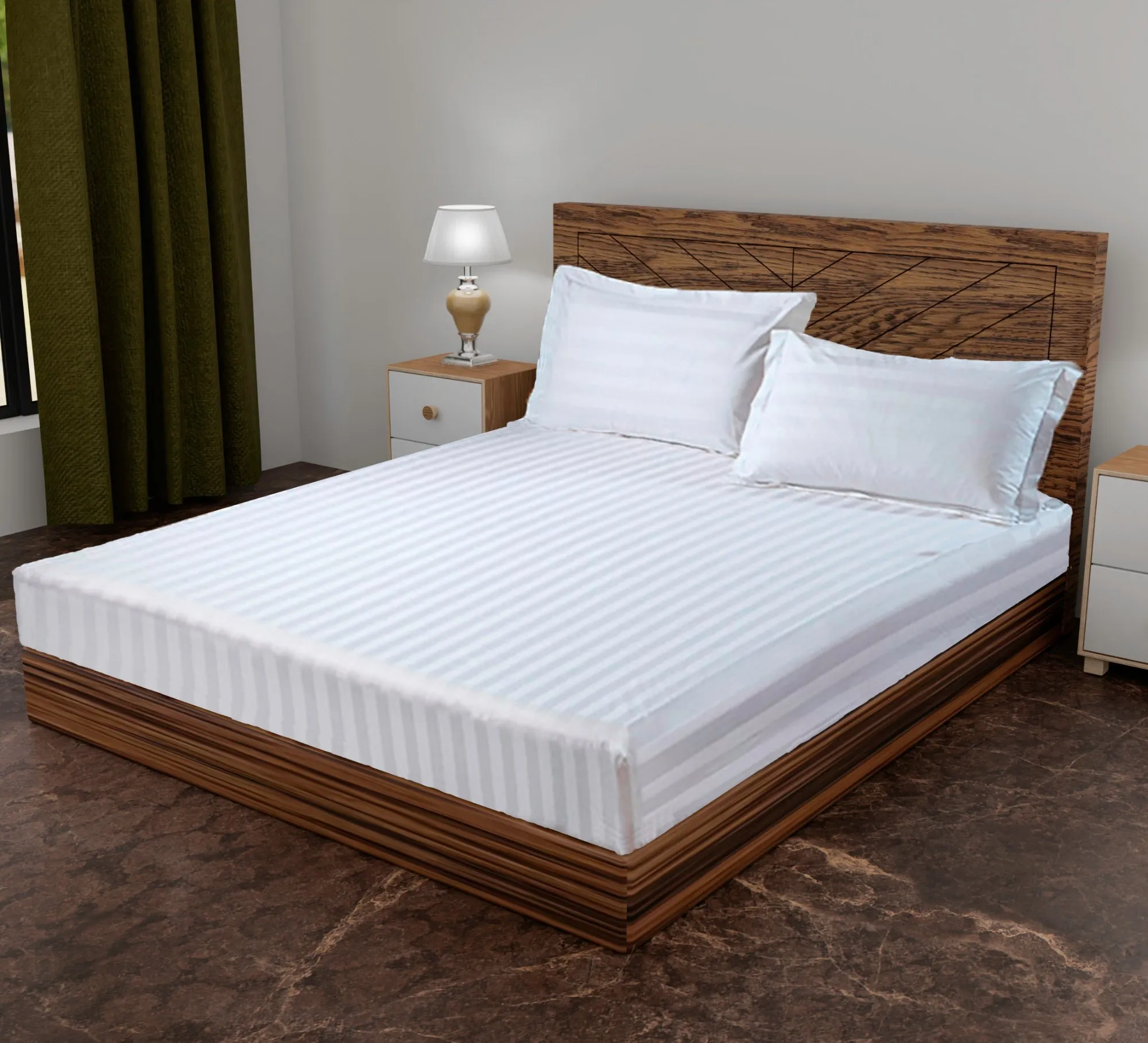 Sofrito Fitted Bedsheet Glace Cotton 400 TC - Striped - White