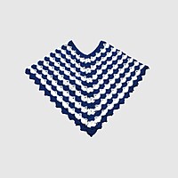 (3-4 Years) Kids Handknitted Navy Blue and White Woolen Poncho
