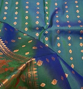 Blue Green 2000 Buta  Dual Tone Pure Mulberry Silk Swarnachari Saree
