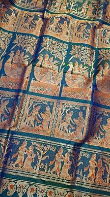 Blue Green 2000 Buta Dual Tone Pure Mulberry Silk Swarnachari Saree Blue Green 2000 Buta Dual Tone Pure Mulberry Silk Swarnachari Saree