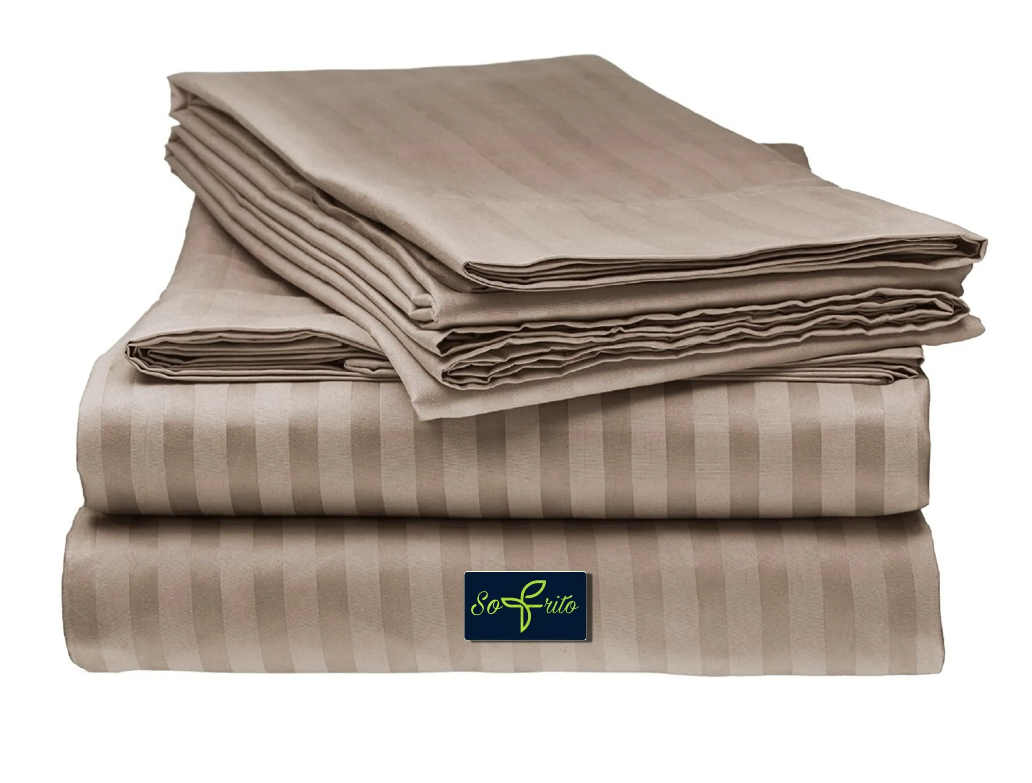 Bedsheet (Fitted) Glace Cotton 300 TC - Striped - Taupe