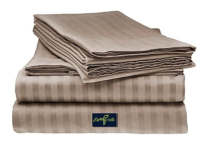 Bedsheet (Fitted) Glace Cotton 300 TC - Striped - Taupe