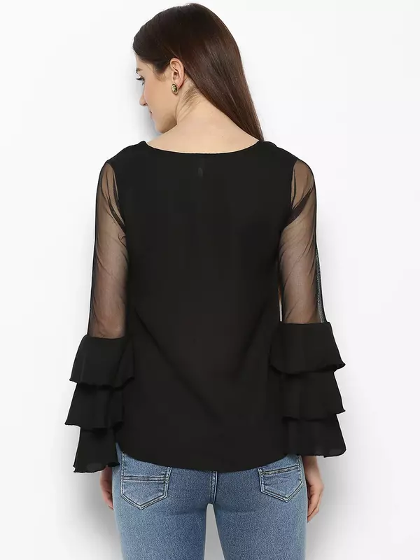 Women’s Black Net Tier Sleeve Top