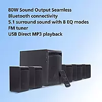 Philips Audio TAV5557 5.1 Channel 80W Bluetooth Multimedia Speaker System with 5x15W Satellite Speakers, Multi-Connectivity Option with Supporting USB, AUX, FM & Remote Control (Black) Philips Audio TAV5557 5.1 Channel 80W Bluetooth Multimedia Speaker System with 5x15W Satellite Speakers, Multi-Connectivity Option with Supporting USB, AUX, FM & Remote Control (Black)